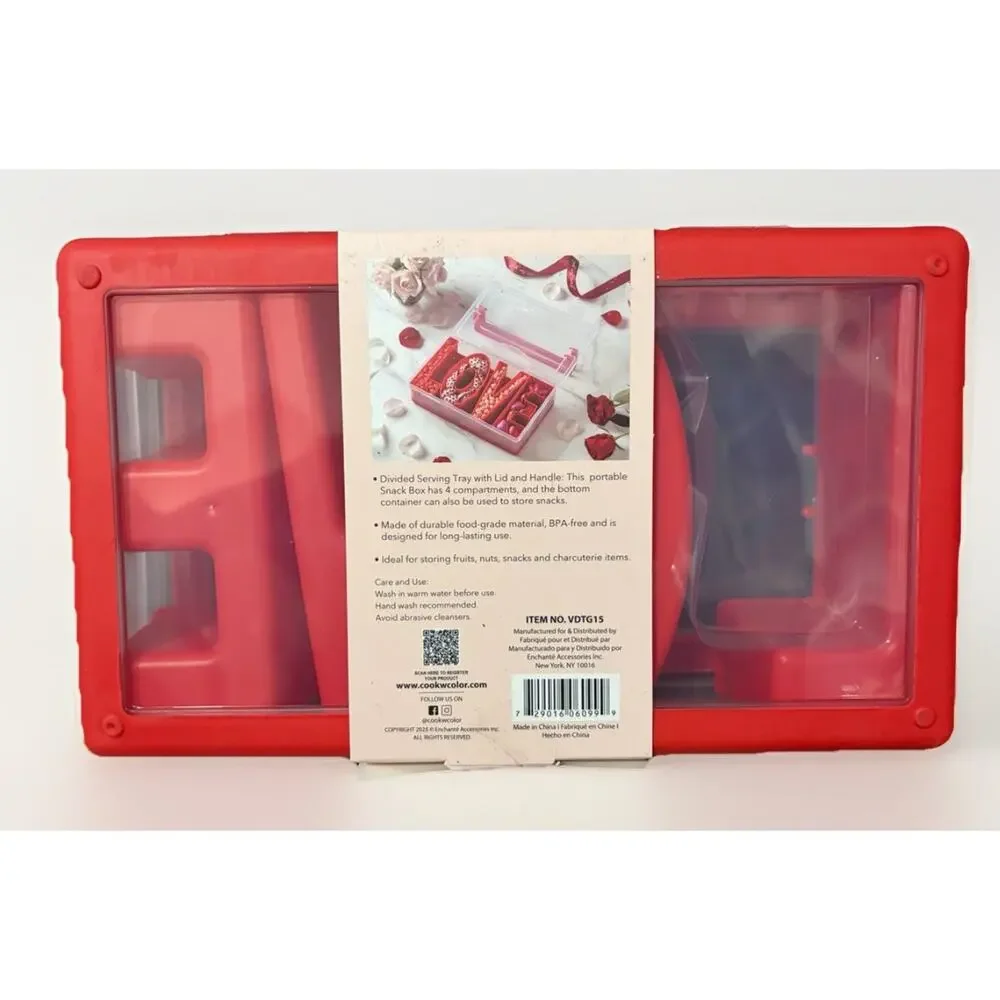 CWC LOVE Snack Box Bento 4 Compartment Snackle Container BPA Free Red Travel NEW